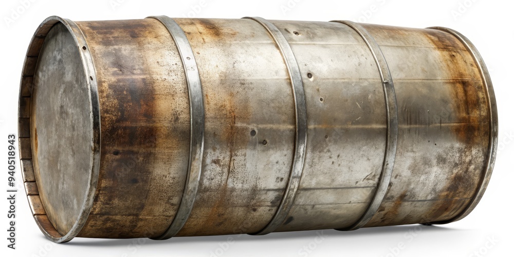 Rusty Metal Barrel with Steel Bands, 3D Render, White Background, Barrel, Metal, Rusty, Steel Bands Rusty Metal Barrel with Steel Bands, 3D Render, White Background, Barrel, Metal, Rusty, Steel Bands