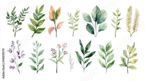 Wallpaper Mural Botanical illustrations flat design, top view, detailed plant art theme, water color, vivid Torontodigital.ca