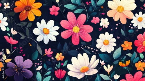 Seasonal flowers flat design, top view, blooms throughout the year theme, water color, colored pastel