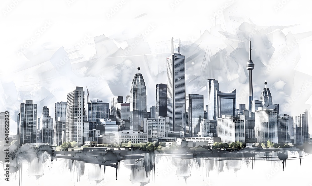 Fototapeta premium panoramic modern city skyline mix sketch effect. 