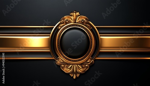 Ornate Gold Frame with Black Background and Gold Stripes