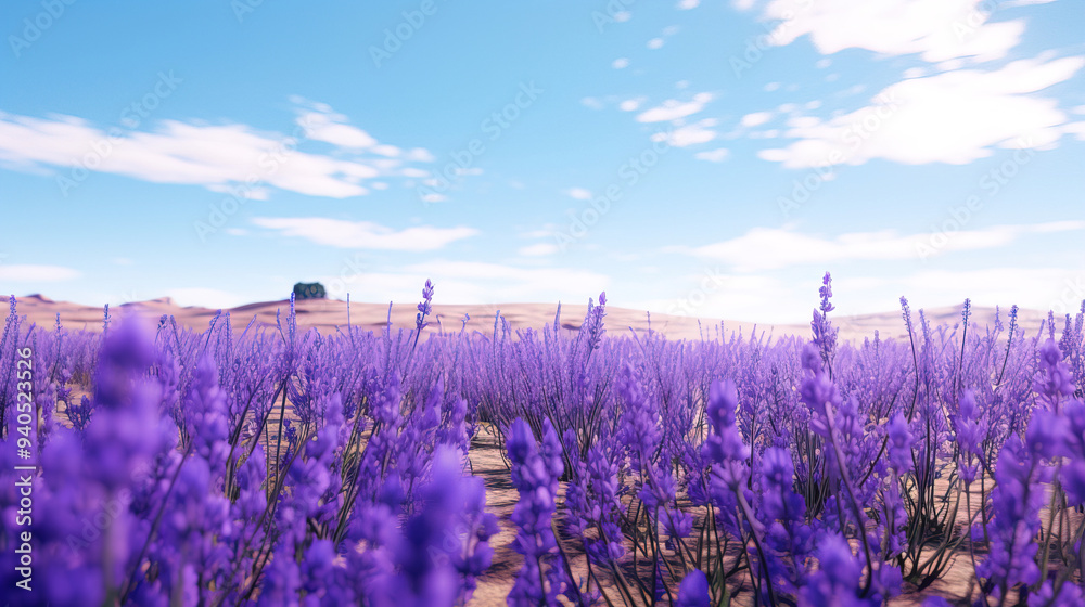 Naklejka premium Stunning Lavender Field Under a Blue Sky