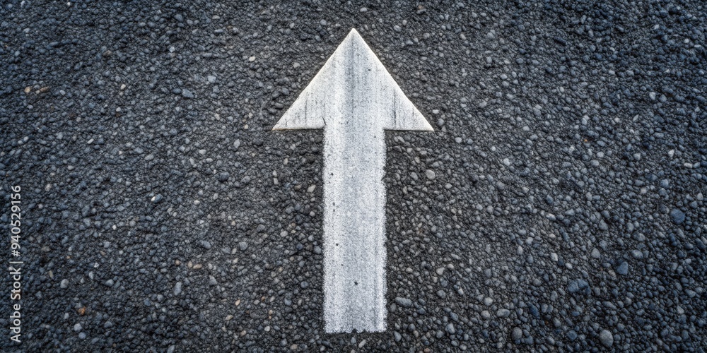 White Arrow on Black Gravel, Asphalt, Road, Direction, Path, White Arrow on Black Gravel, Asphalt, Road, Direction, Path,
