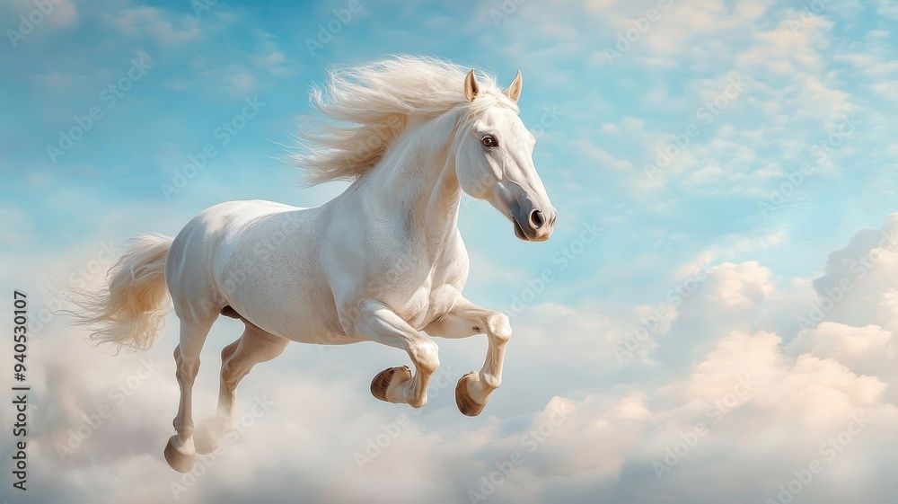 A horse with wings soaring through a rainbow-filled sky, adding a fantastical and graceful touch to its elegant presence. A horse with wings soaring through a rainbow-filled sky, adding a fantastical and graceful touch to its elegant presence.
