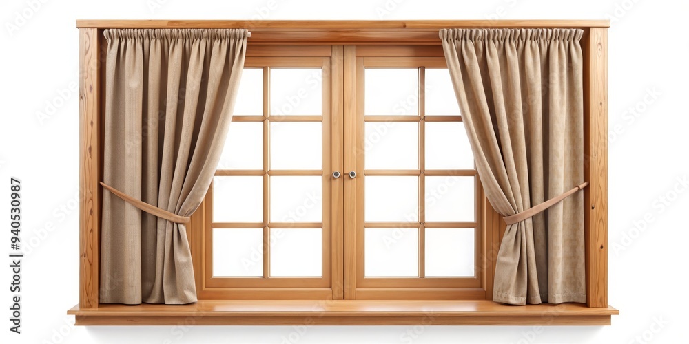 Wooden Window with Beige Curtains, 3D Render, Interior Design, Window Design, Curtain Design, Interior Decor, Home Decor Wooden Window with Beige Curtains, 3D Render, Interior Design, Window Design, Curtain Design, Interior Decor, Home Decor