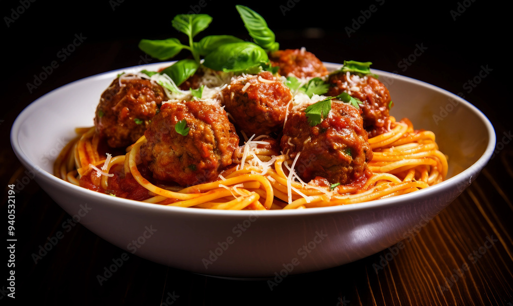 Delicious Spaghetti with Meatballs and Parmesan Cheese Delicious Spaghetti with Meatballs and Parmesan Cheese