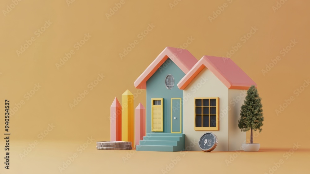 Adjustablerate mortgages flat design, side view, fluctuating interest rates theme, 3D render, Splitcomplementary color scheme Adjustablerate mortgages flat design, side view, fluctuating interest rates theme, 3D render, Splitcomplementary color scheme