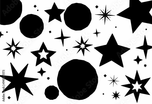 Black and White Star and Egg Pattern