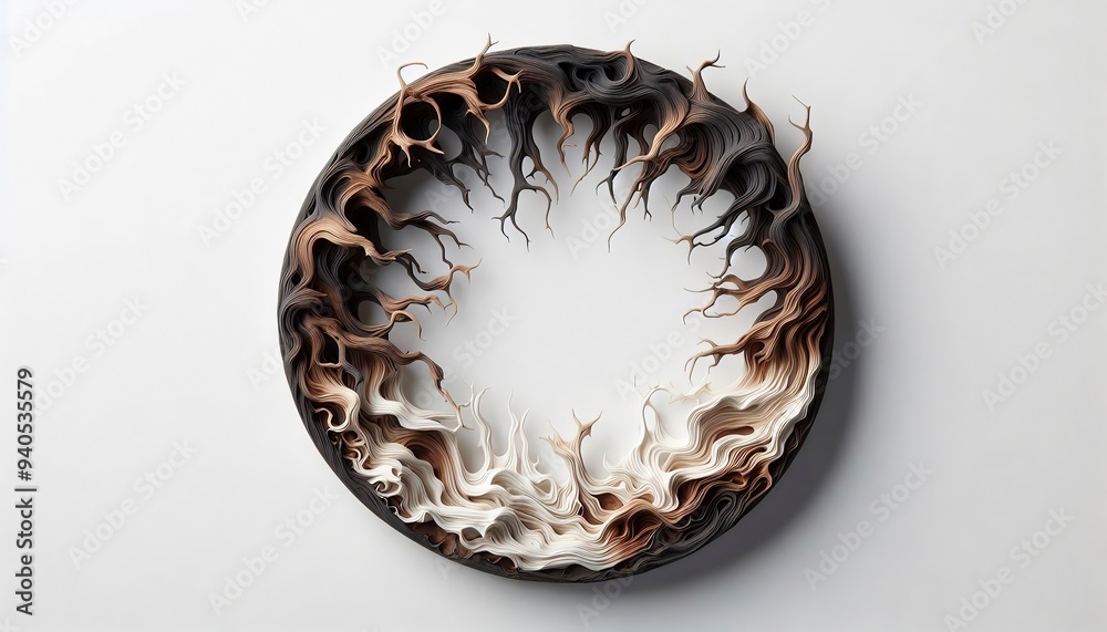 Organic Burnt and Melting Wood Frame with Blended and Flowing Textures in Dark Browns and Off-Whites. Generated with AI. Organic Burnt and Melting Wood Frame with Blended and Flowing Textures in Dark Browns and Off-Whites. Generated with AI.