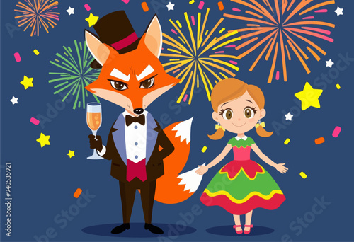 Celebratory Fox and Girl