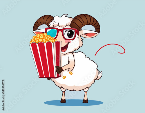 Cheerful Sheep with Popcorn and Sunglasses