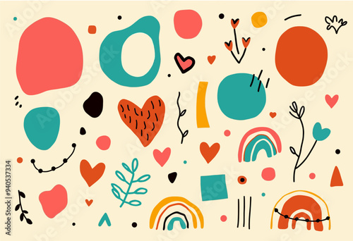 Colorful Abstract Illustration with Heart and Rainbow Symbols