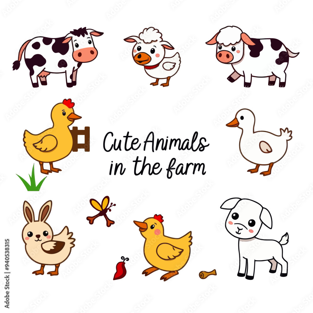 Naklejka premium Cute Animals in the Farm