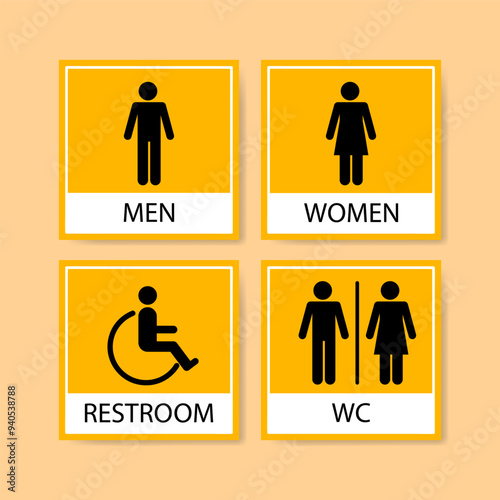 Lavatory, toilet, rest room women, men sign icon and symbol vector. Sign for male female and disable people.