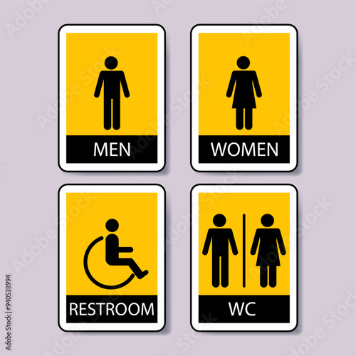 Lavatory, toilet, rest room women, men sign icon and symbol vector. Sign for male female and disable people.