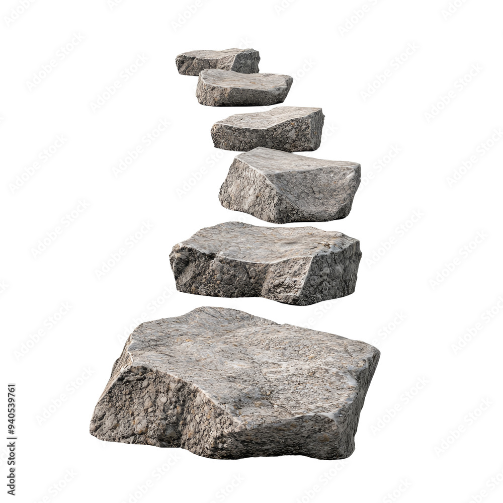 A serene pathway of natural stones, creating a stepping path through a tranquil outdoor environment. Isolated on transparent background. A serene pathway of natural stones, creating a stepping path through a tranquil outdoor environment. Isolated on transparent background.