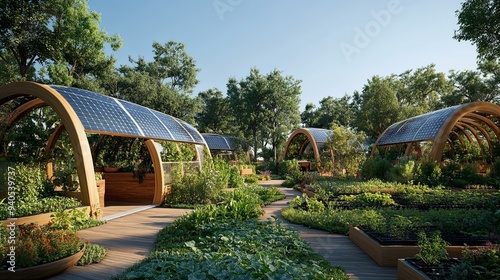 Leading the way towards a sustainable future. Innovative designs reducing carbon footprints with solar energy... photo