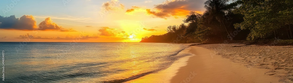 Golden Sunset Over a Tropical Beach Golden Sunset Over a Tropical Beach