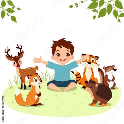 Friendly Forest Encounter: A Child's Day Out with Animals