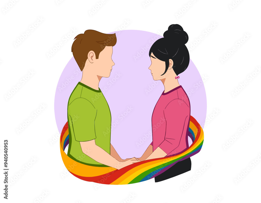 Fototapeta premium Friendly Interaction: Two People Embracing in a Rainbow-Colored Circle