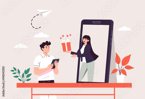 Interaction Between Two People Through a Mirror
