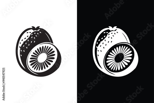 Kiwi silhouette victor icon with black and white background. 