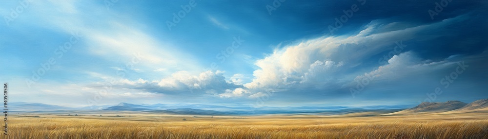 A serene landscape showcasing golden fields under a vibrant blue sky with scattered clouds, perfect for nature lovers and serene moments. A serene landscape showcasing golden fields under a vibrant blue sky with scattered clouds, perfect for nature lovers and serene moments.