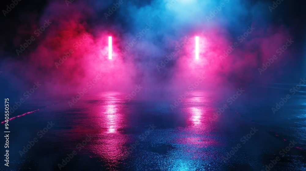 Abstract Neon Lights with Pink and Blue Fog in a Dark, Mysterious Setting
Abstract Neon Lights with Pink and Blue Fog in a Dark, Mysterious Setting