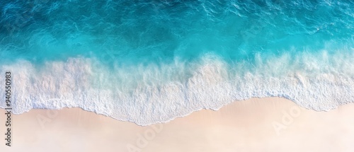 Beautiful beach scene with vibrant turquoise water gently lapping the shore, perfect for relaxation and tropical vibes.