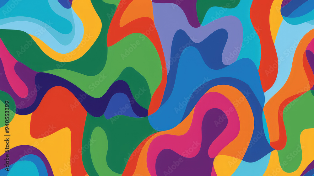 Abstract colorful psychedelic pattern with fluid wave shapes in blue green orange red and violet Abstract colorful psychedelic pattern with fluid wave shapes in blue green orange red and violet