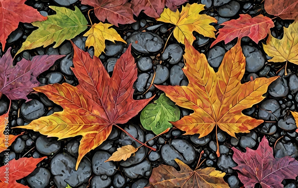 wallpaper representing autumn leaves, on a super detailed black relief background. wallpaper representing autumn leaves, on a super detailed black relief background.