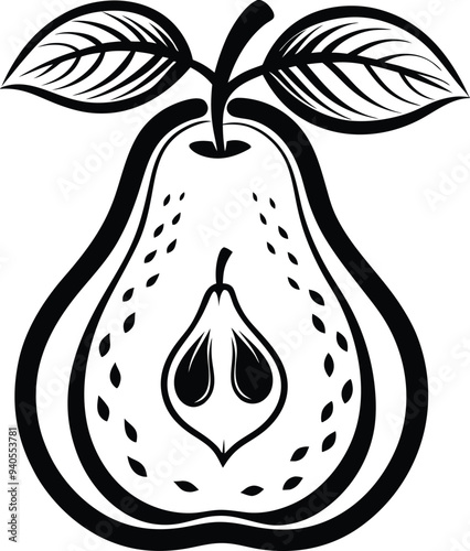 Pear fruit silhouette illustration black and white