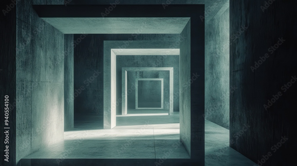 Abstract Concrete Hallway with Geometric Shapes Abstract Concrete Hallway with Geometric Shapes