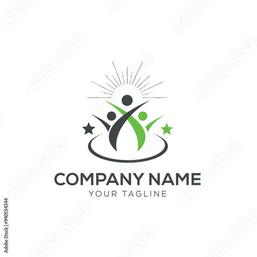 People star logo. Business team group reaching goal together logo vector design

