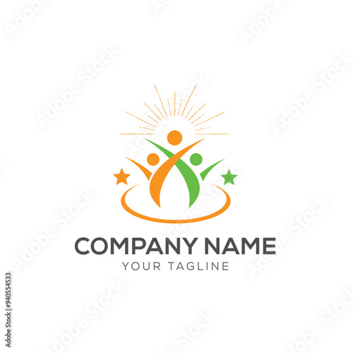 People star logo. Business team group reaching goal together logo vector design

