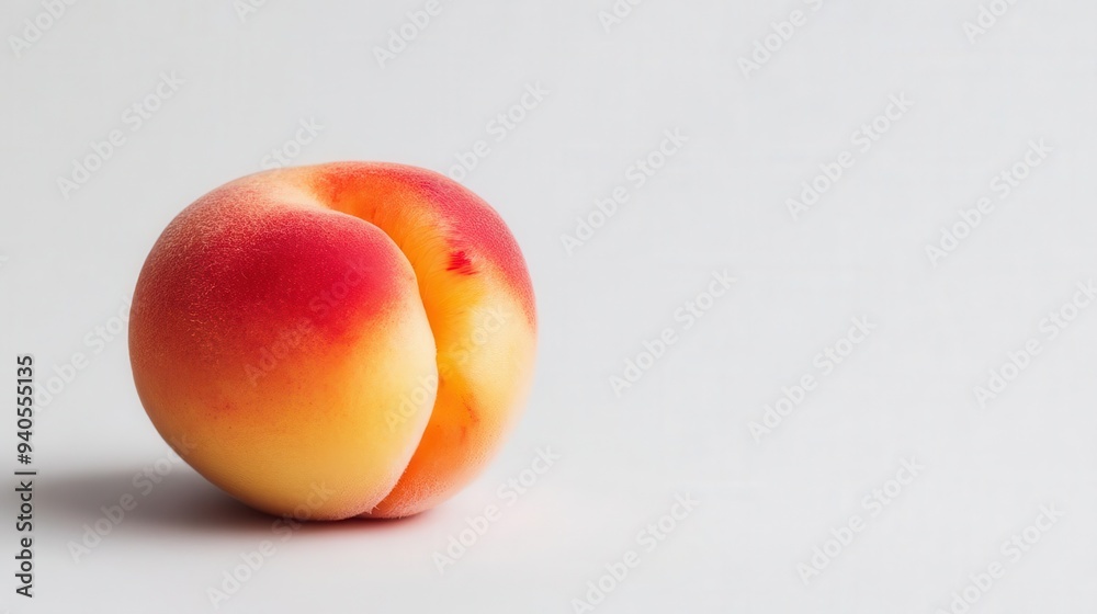 A minimalist composition of a single peach with its soft fuzz in focus against a white background, peach, fuzz, minimalist A minimalist composition of a single peach with its soft fuzz in focus against a white background, peach, fuzz, minimalist