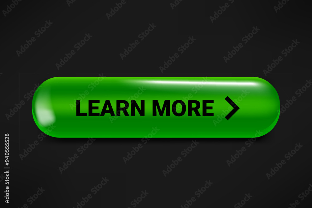 Learn more button isolated on dark background. 3d vector illustration Learn more button isolated on dark background. 3d vector illustration