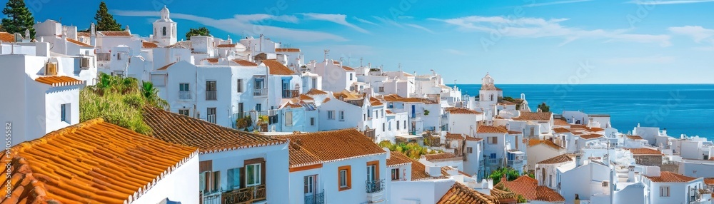 Whitewashed Buildings of a Coastal Town with Orange Roofs