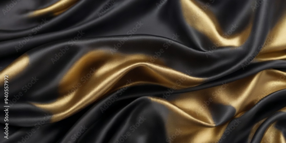 Fototapeta premium Close-up black gold fabric smooth elegant texture appears Luxuri