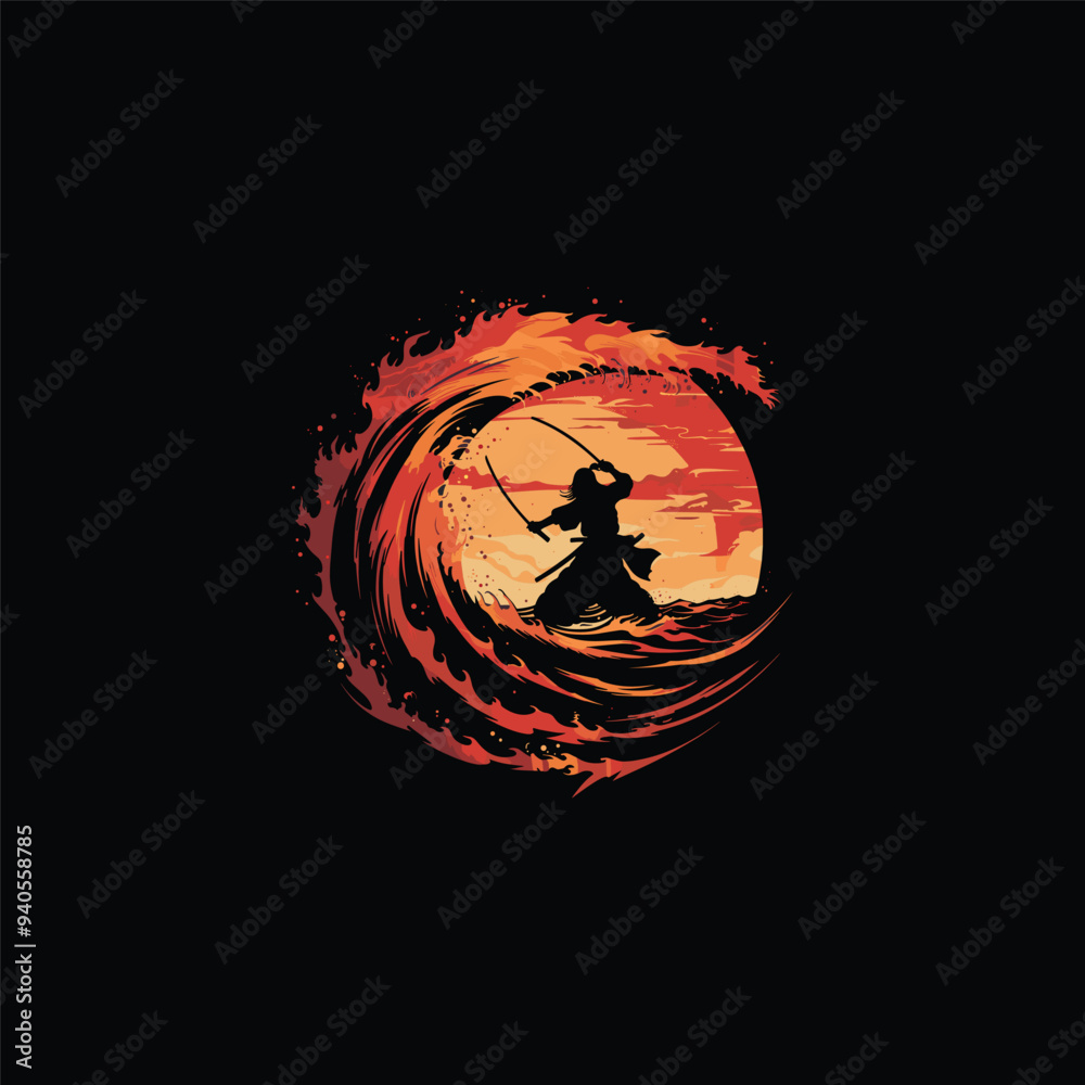 Vector image of shadow of samurai in fire
Vector image of shadow of samurai in fire