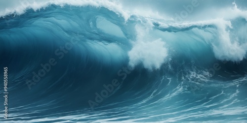 Abstract digital art of deep blue water with foamy white waves c