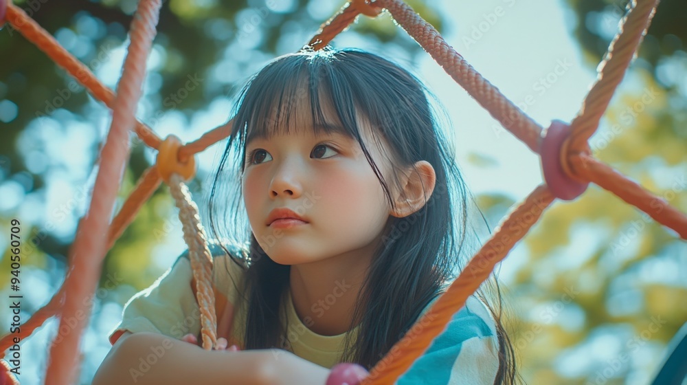 Japanese 3-year-old on playground equipment