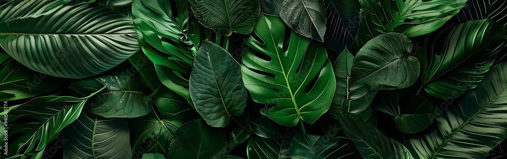 Fototapeta premium greenery foliage and leaves texture top.