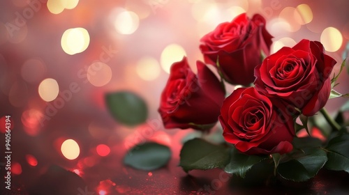 Love Valentine's Day with red roses on shiny background