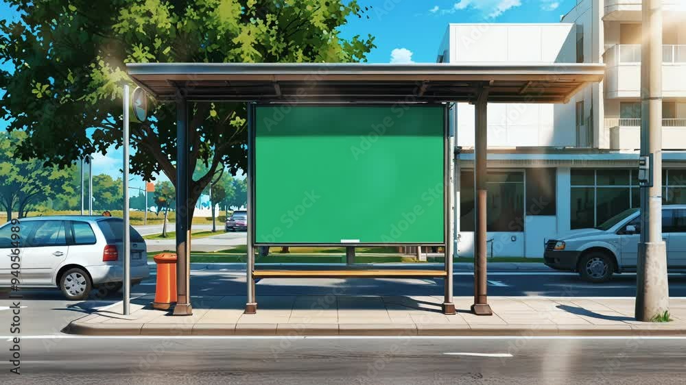 bus stop with green screen, smooth looping video with 4K animation