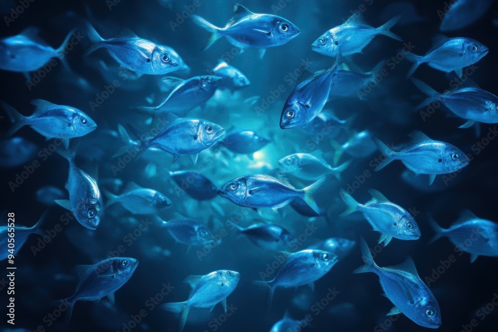 Digital artwork depicting a school of fish feeding on plankton, emphasizing the critical role of biomass in the food chain. Digital artwork depicting a school of fish feeding on plankton, emphasizing the critical role of biomass in the food chain.