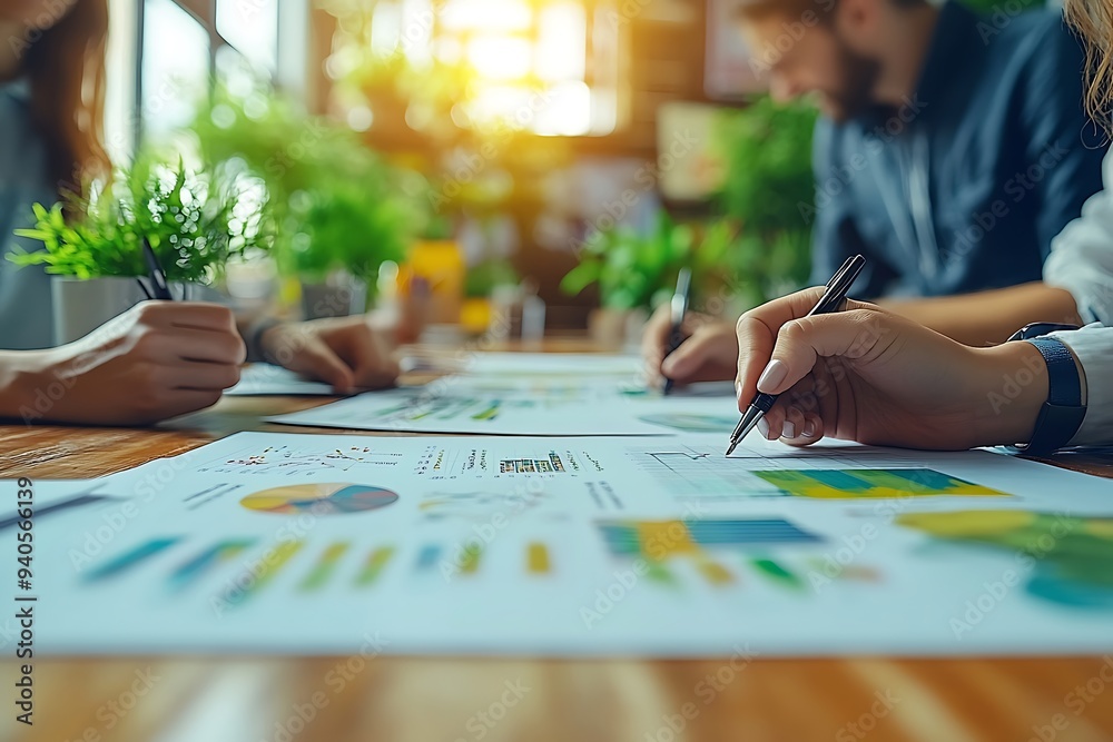 Fototapeta premium Business Team Analyzing Data with Charts and Graphs on Desk