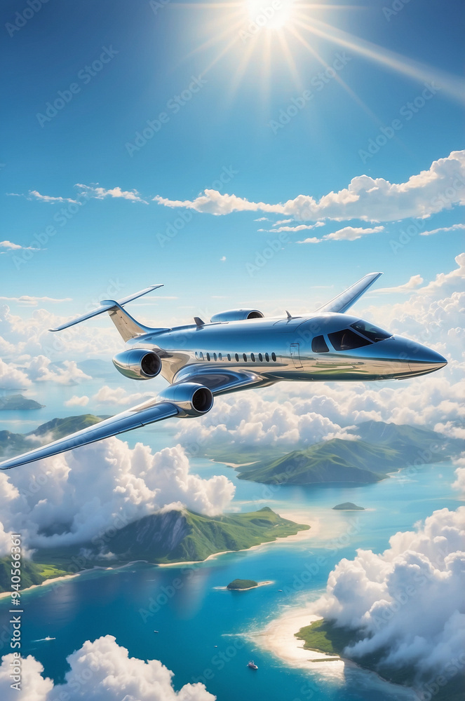 futuristic chrome plane flaying in the sky futuristic chrome plane flaying in the sky