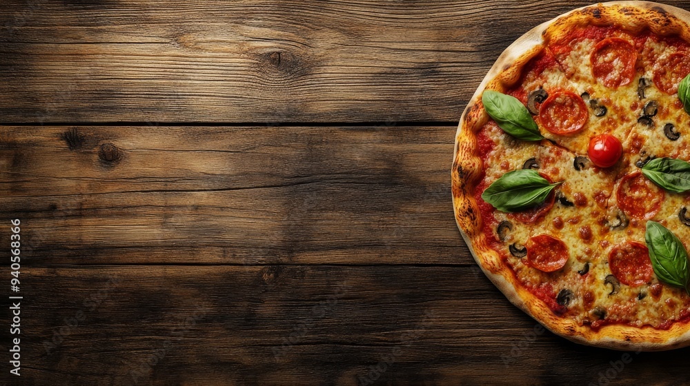 Savory pizza on wood Savory pizza on wood