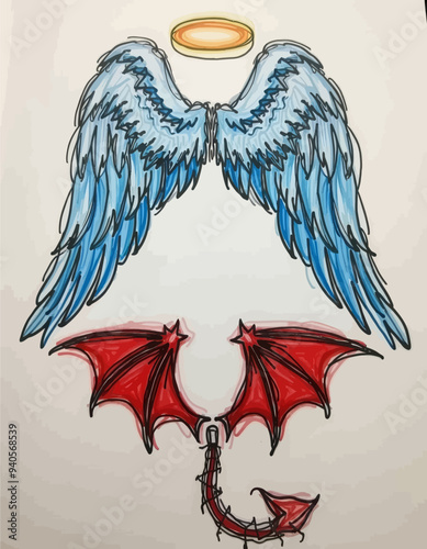 Angelic Wings and Red Dragon: A Pair of Artistic Drawings